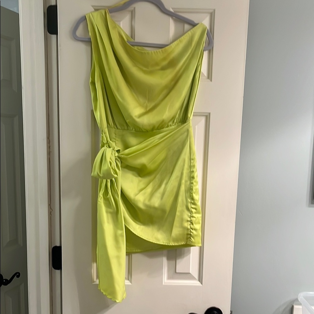 Green Ruched Asymmetrical Sheath Dress
